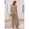 MEROKEETY Women’s 2026 Summer Cap Sleeve Jumpsuits Dressy Casual Deep V Neck Button Onesie Wide Leg Pants Rompers(Khaki)