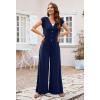 MEROKEETY Women’s 2026 Summer Cap Sleeve Jumpsuits Dressy Casual Deep V Neck Button Onesie Wide Leg Pants Rompers(Navy)