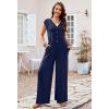 MEROKEETY Women’s 2026 Summer Cap Sleeve Jumpsuits Dressy Casual Deep V Neck Button Onesie Wide Leg Pants Rompers(Navy)