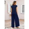 MEROKEETY Women’s 2026 Summer Cap Sleeve Jumpsuits Dressy Casual Deep V Neck Button Onesie Wide Leg Pants Rompers(Navy)