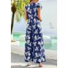 MEROKEETY Women’s 2026 Summer Cap Sleeve Jumpsuits Dressy Casual Deep V Neck Button Onesie Wide Leg Pants Rompers(Navyfloral)