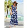 MEROKEETY Women’s 2026 Summer Cap Sleeve Jumpsuits Dressy Casual Deep V Neck Button Onesie Wide Leg Pants Rompers(Navyfloral)