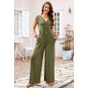 MEROKEETY Women’s 2026 Summer Cap Sleeve Jumpsuits Dressy Casual Deep V Neck Button Onesie Wide Leg Pants Rompers(Olive)