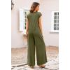 MEROKEETY Women’s 2026 Summer Cap Sleeve Jumpsuits Dressy Casual Deep V Neck Button Onesie Wide Leg Pants Rompers(Olive)