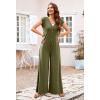 MEROKEETY Women’s 2026 Summer Cap Sleeve Jumpsuits Dressy Casual Deep V Neck Button Onesie Wide Leg Pants Rompers(Olive)