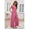 MEROKEETY Women’s 2026 Summer Cap Sleeve Jumpsuits Dressy Casual Deep V Neck Button Onesie Wide Leg Pants Rompers(Pink)