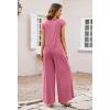 MEROKEETY Women’s 2026 Summer Cap Sleeve Jumpsuits Dressy Casual Deep V Neck Button Onesie Wide Leg Pants Rompers(Pink)