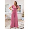 MEROKEETY Women’s 2026 Summer Cap Sleeve Jumpsuits Dressy Casual Deep V Neck Button Onesie Wide Leg Pants Rompers(Pink)
