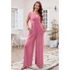 MEROKEETY Women’s 2026 Summer Cap Sleeve Jumpsuits Dressy Casual Deep V Neck Button Onesie Wide Leg Pants Rompers(Pink)