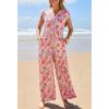 MEROKEETY Women’s 2026 Summer Cap Sleeve Jumpsuits Dressy Casual Deep V Neck Button Onesie Wide Leg Pants Rompers(Redfloral)