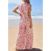 MEROKEETY Women’s 2026 Summer Cap Sleeve Jumpsuits Dressy Casual Deep V Neck Button Onesie Wide Leg Pants Rompers(Redfloral)