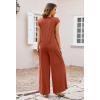 MEROKEETY Women’s 2026 Summer Cap Sleeve Jumpsuits Dressy Casual Deep V Neck Button Onesie Wide Leg Pants Rompers(Rust)