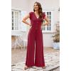 MEROKEETY Women’s 2026 Summer Cap Sleeve Jumpsuits Dressy Casual Deep V Neck Button Onesie Wide Leg Pants Rompers(Wine)