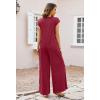 MEROKEETY Women’s 2026 Summer Cap Sleeve Jumpsuits Dressy Casual Deep V Neck Button Onesie Wide Leg Pants Rompers(Wine)