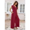 MEROKEETY Women’s 2026 Summer Cap Sleeve Jumpsuits Dressy Casual Deep V Neck Button Onesie Wide Leg Pants Rompers(Wine)