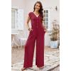 MEROKEETY Women’s 2026 Summer Cap Sleeve Jumpsuits Dressy Casual Deep V Neck Button Onesie Wide Leg Pants Rompers(Wine)