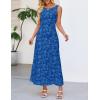 MEROKEETY Womens 2026 Summer Floral Maxi Dress Sleeveless Tie Waist Elegant Bodycon Wedding Guest Vacation Party Long Dresses(Royalblue)