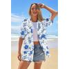 MEROKEETY Women’s 2026 Summer Lightweight Kimono Cardigan Short Sleeve Open Front Casual Loose Trendy Beach Cover Ups(White Blue)