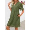 MEROKEETY Women’s 2026 Summer Short Sleeve Mini Dress V Neck Ruffle Hollow Out Eyelet Lace Dresses(Armygreen)