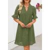 MEROKEETY Women’s 2026 Summer Short Sleeve Mini Dress V Neck Ruffle Hollow Out Eyelet Lace Dresses(Armygreen)