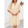 MEROKEETY Women’s 2026 Summer Short Sleeve Mini Dress V Neck Ruffle Hollow Out Eyelet Lace Dresses(Beige)
