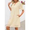 MEROKEETY Women’s 2026 Summer Short Sleeve Mini Dress V Neck Ruffle Hollow Out Eyelet Lace Dresses(Beige)
