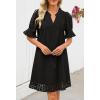 MEROKEETY Women’s 2026 Summer Short Sleeve Mini Dress V Neck Ruffle Hollow Out Eyelet Lace Dresses(Black)