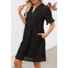 MEROKEETY Women’s 2026 Summer Short Sleeve Mini Dress V Neck Ruffle Hollow Out Eyelet Lace Dresses(Black)