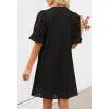 MEROKEETY Women’s 2026 Summer Short Sleeve Mini Dress V Neck Ruffle Hollow Out Eyelet Lace Dresses(Black)