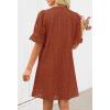MEROKEETY Women’s 2026 Summer Short Sleeve Mini Dress V Neck Ruffle Hollow Out Eyelet Lace Dresses(Brickred)