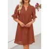 MEROKEETY Women’s 2026 Summer Short Sleeve Mini Dress V Neck Ruffle Hollow Out Eyelet Lace Dresses(Brickred)