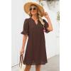 MEROKEETY Women’s 2026 Summer Short Sleeve Mini Dress V Neck Ruffle Hollow Out Eyelet Lace Dresses(Coffee)