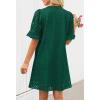 MEROKEETY Women’s 2026 Summer Short Sleeve Mini Dress V Neck Ruffle Hollow Out Eyelet Lace Dresses(Dark Green)