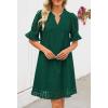 MEROKEETY Women’s 2026 Summer Short Sleeve Mini Dress V Neck Ruffle Hollow Out Eyelet Lace Dresses(Dark Green)
