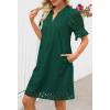 MEROKEETY Women’s 2026 Summer Short Sleeve Mini Dress V Neck Ruffle Hollow Out Eyelet Lace Dresses(Dark Green)