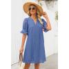 MEROKEETY Women’s 2026 Summer Short Sleeve Mini Dress V Neck Ruffle Hollow Out Eyelet Lace Dresses(Dusty Blue)