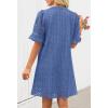 MEROKEETY Women’s 2026 Summer Short Sleeve Mini Dress V Neck Ruffle Hollow Out Eyelet Lace Dresses(Dusty Blue)