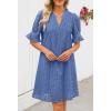 MEROKEETY Women’s 2026 Summer Short Sleeve Mini Dress V Neck Ruffle Hollow Out Eyelet Lace Dresses(Dusty Blue)