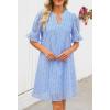 MEROKEETY Women’s 2026 Summer Short Sleeve Mini Dress V Neck Ruffle Hollow Out Eyelet Lace Dresses(Gray Blue)