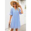 MEROKEETY Women’s 2026 Summer Short Sleeve Mini Dress V Neck Ruffle Hollow Out Eyelet Lace Dresses(Gray Blue)