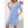 MEROKEETY Women’s 2026 Summer Short Sleeve Mini Dress V Neck Ruffle Hollow Out Eyelet Lace Dresses(Gray Blue)