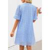 MEROKEETY Women’s 2026 Summer Short Sleeve Mini Dress V Neck Ruffle Hollow Out Eyelet Lace Dresses(Gray Blue)