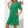 MEROKEETY Women’s 2026 Summer Short Sleeve Mini Dress V Neck Ruffle Hollow Out Eyelet Lace Dresses(Green)