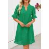 MEROKEETY Women’s 2026 Summer Short Sleeve Mini Dress V Neck Ruffle Hollow Out Eyelet Lace Dresses(Green)