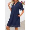 MEROKEETY Women’s 2026 Summer Short Sleeve Mini Dress V Neck Ruffle Hollow Out Eyelet Lace Dresses(Navy)