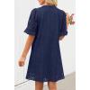 MEROKEETY Women’s 2026 Summer Short Sleeve Mini Dress V Neck Ruffle Hollow Out Eyelet Lace Dresses(Navy)