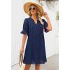 MEROKEETY Women’s 2026 Summer Short Sleeve Mini Dress V Neck Ruffle Hollow Out Eyelet Lace Dresses(Navy)