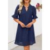 MEROKEETY Women’s 2026 Summer Short Sleeve Mini Dress V Neck Ruffle Hollow Out Eyelet Lace Dresses(Navy)