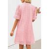MEROKEETY Women’s 2026 Summer Short Sleeve Mini Dress V Neck Ruffle Hollow Out Eyelet Lace Dresses(Pink)