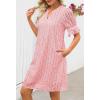 MEROKEETY Women’s 2026 Summer Short Sleeve Mini Dress V Neck Ruffle Hollow Out Eyelet Lace Dresses(Pink)
